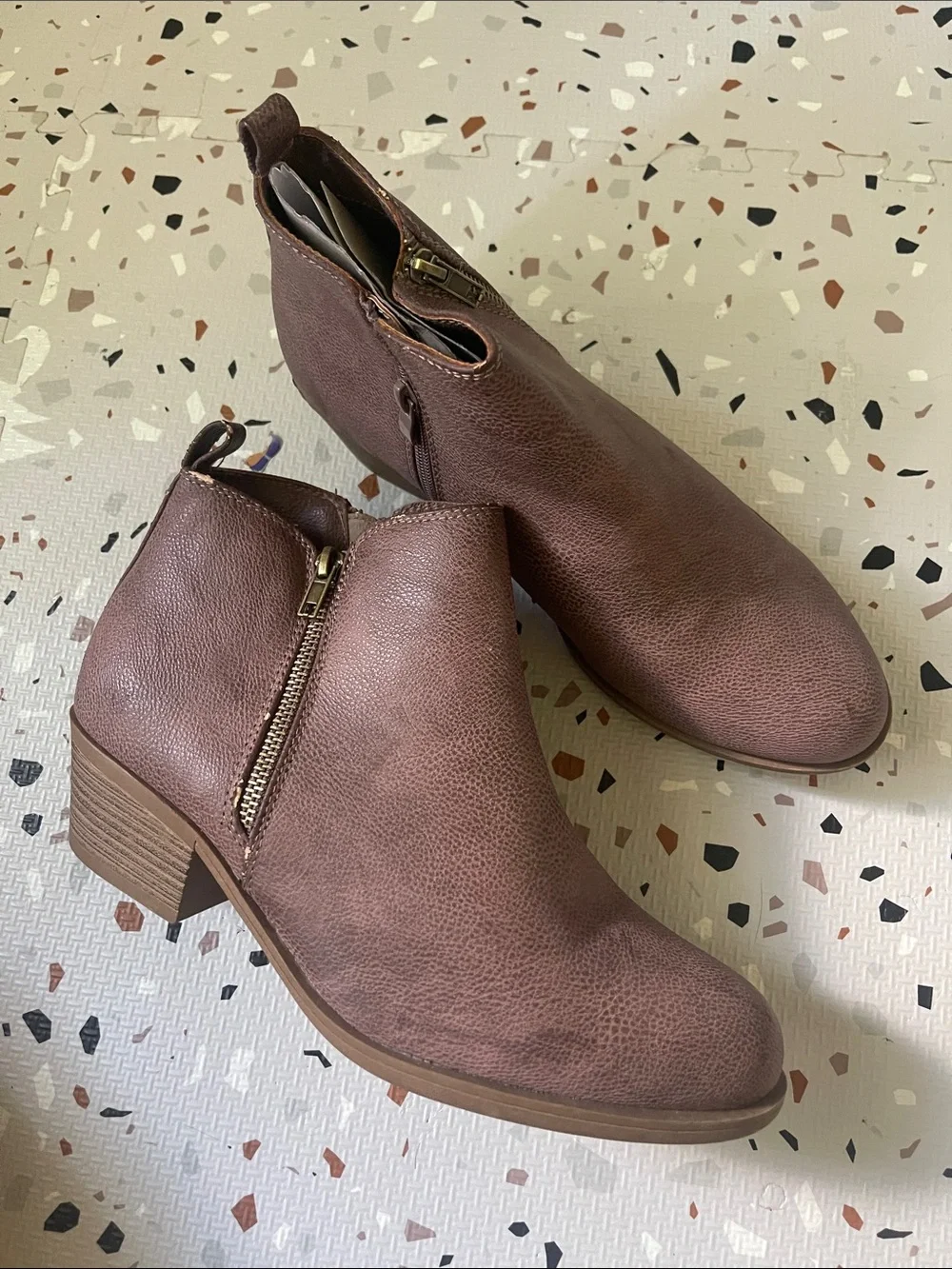 Women's Brown Side-Zip Ankle Booties with Block Heel